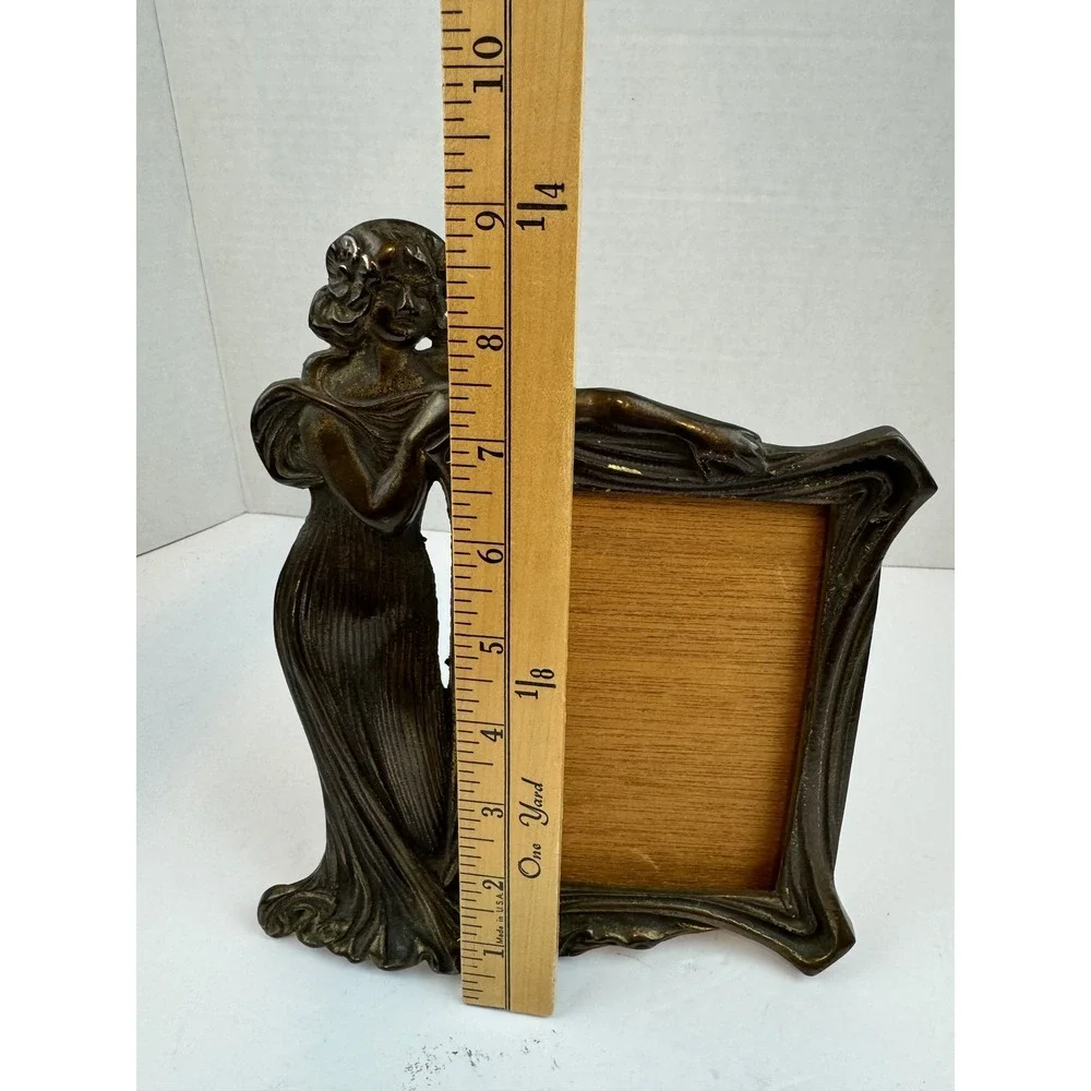 Vintage Art Nouveau Bronze Metal Woman Picture Frame Ornate Belle Epoque Style